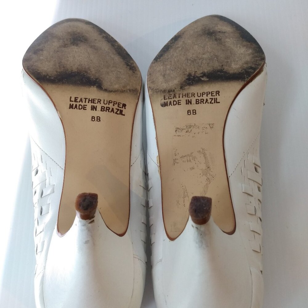 Vintage 80s White Leather Woven Shoes Size 6 Eaton's Raphael Made in Brazil - Picture 5 of 16